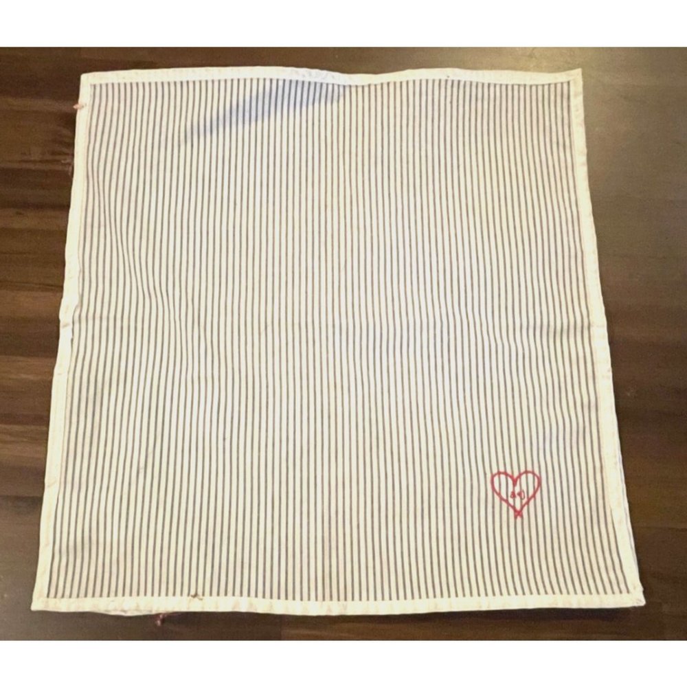Mark & Graham pair of napkins monogrammed striped white trim red heart A & J (2)